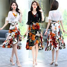 2023年夏季新款时尚气质雪纺大花两件套连衣裙，女装连衣裙，鑫鑫美