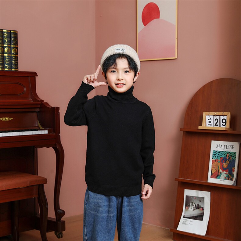新款儿童高领毛衣女童加厚保暖针织衫纯色简约百搭长袖打底衫,童装毛衣,越洋羊