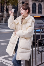2023年冬季新款大翻领连帽长款加厚休闲百搭90绒羽绒服，女装羽绒服，瑶迪依秀