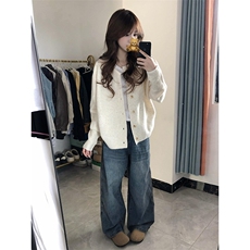 重磅秋冬男女北极绒开衫毛衣美式复古休闲慵懒风单排扣针织衫外套，男装针织衫/毛衣，电商A486-1