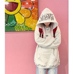 连帽卫衣手写刺绣连帽卫衣男女秋季潮牌情侣宽休闲上衣WYX01图片