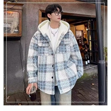 网络图现货潮牌秋冬格子宽松连帽休闲加棉加厚夹克J498-2-P85，男装夹克，星座715-7