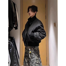 现货26春装美拉德立领飞行夹克纯色复古廓形高街棒球服外套，男装夹克，电商A486-1