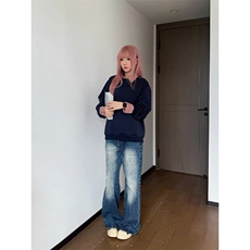 美式假两件格子拼接polo领卫衣春秋宽松设计感长袖上衣LAJ699-P45，男装卫衣，星座1008
