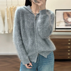 2025年秋季通勤通勤时尚百搭通勤简约休闲拉链帽衫，女装羊绒衫，仟禧羊绒