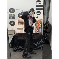 男士牛仔裤高街vibe拉链开叉痞帅潮牌直筒微喇长裤GN1607-P55，男装牛仔裤，星座1001-1