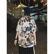 夏季新款花短袖衬衫薄款潮牌宽松休闲速干沙滩服上衣，男装衬衫，星座410-7