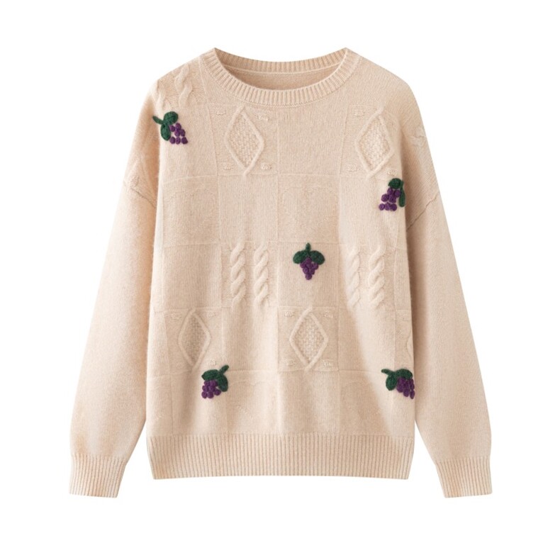 2025秋冬百搭时尚简约圆领长袖针织衫，女装针织衫/毛衣，木淼羊绒