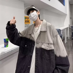 渐变色牛仔外套男2023春秋宽松韩版美式复古港风夹克上衣JK98 P55图片