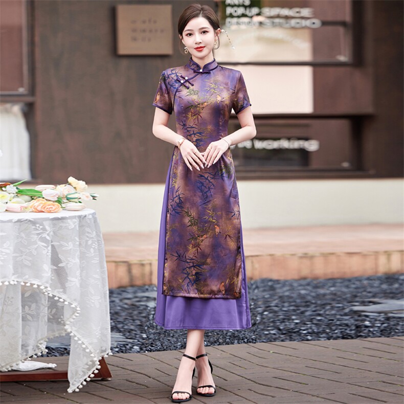 重磅香云纱真丝连衣裙2024新款高端大牌妈妈气质桑蚕丝大码短袖裙,女装汉服/婚纱/旗袍/礼服,小荷流