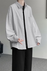 衬衫男春季新款港风宽松大码条纹长袖衬衣CS801-特P29，男装衬衫，星座214-3