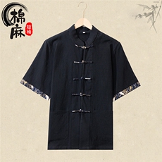 现货新中式唐装一字扣短袖T中风五分袖男上衣CS2404-P55，男装衬衫，星座217-5
