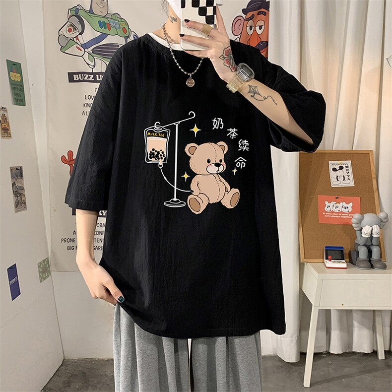 YT26194-P30亚麻短袖t恤男大码五分袖男宽松七分袖海报风,男装T恤,电商A040
