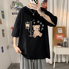 YT26194-P30亚麻短袖t恤男大码五分袖男宽松七分袖海报风，男装T恤，电商A040