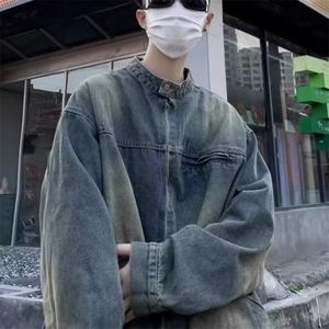 DJK302-P68早秋美式复古水洗做旧牛仔外套男秋冬季宽松夹克上衣图片