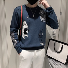 男士圆领卡通套头针织衫毛衣青年韩版修身毛线冬天保暖线衣S220，男装针织衫/毛衣，星座1116A-2（原606A-1）