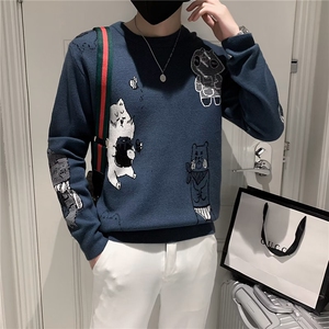 男士圆领卡通套头针织衫毛衣青年韩版修身毛线冬天保暖线衣S220图片