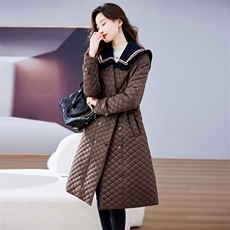 2022冬装新款海军领可脱卸休闲显瘦棉衣长款，女装棉衣/棉服，江南富贵女