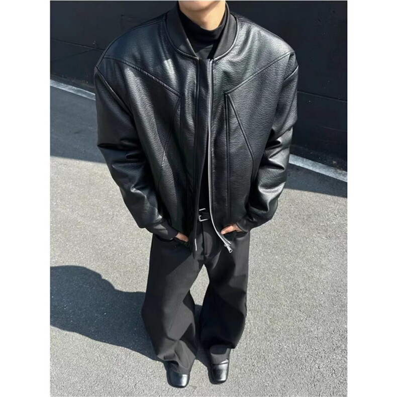2025新款加棉加厚立领棉衣男士潮流结构设计感皮衣棉服外套,男装皮衣,四季星座505