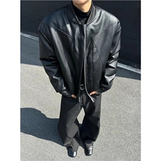 2025新款加棉加厚立领棉衣男士潮流结构设计感皮衣棉服外套，男装皮衣，四季星座505