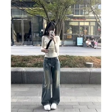 设计感小众V领纯棉长袖T恤女春秋内搭短款打底衫美式辣妹修身上衣，女装T恤，星座506A