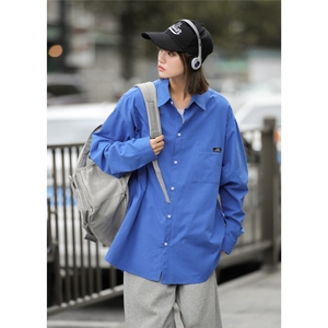 春装新款长袖衬衫女糖果色外套贴标设计高级感衬衣港风7023P45图片