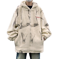 美式ins扎染羊羔绒棉服男加厚保暖棉衣冬季潮牌宽松连帽棉袄外套，男装棉衣，星座505-2（原电商A260-1)