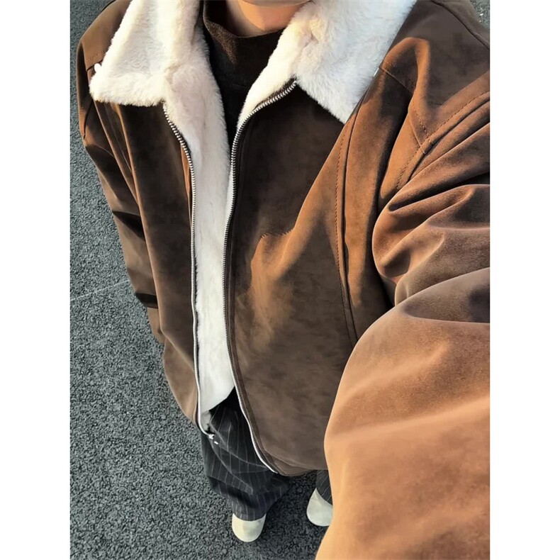 现货冬季美拉德雾面PU皮衣棉服兔毛加绒加厚保暖棉衣MY258/P85图片