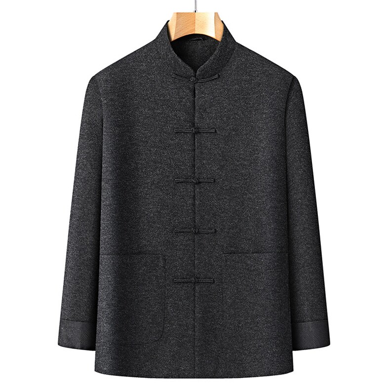 继续羊毛呢中老年唐装外套男中年风复古新中式双面呢唐装，男装民族服装，钱塘723