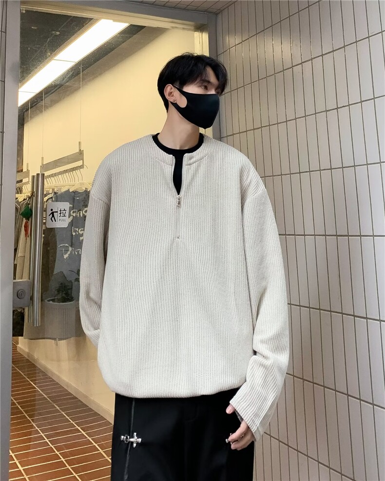 圆领半拉链毛衣男士秋冬季新款韩版港风痞帅宽松针织衫,男装针织衫/毛衣,星座716-2