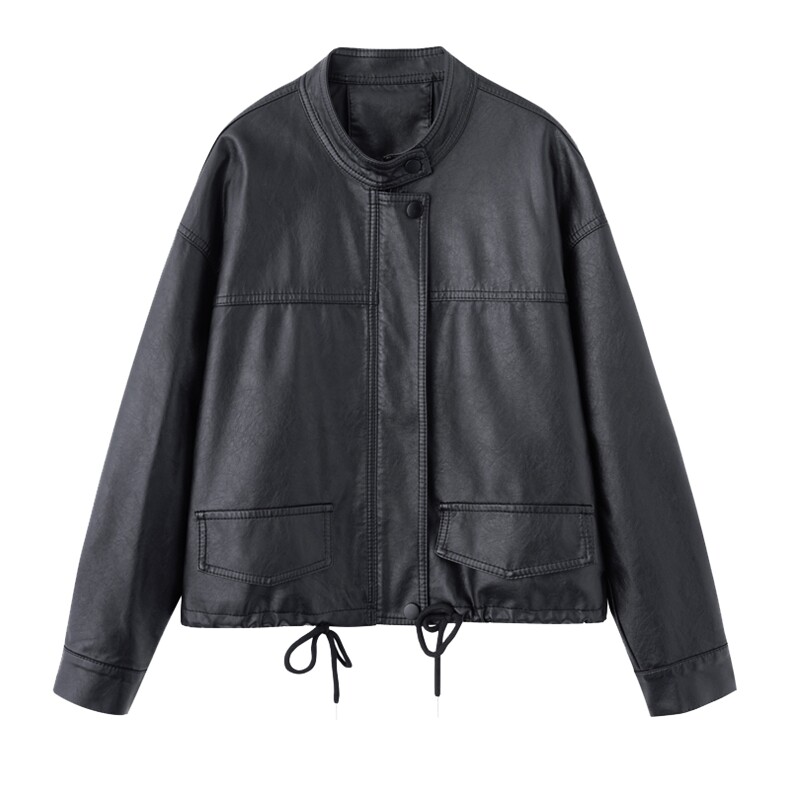 春季水洗皮皮衣可拆卸领外套百搭上衣机车服,女装皮衣,魅衣本色
