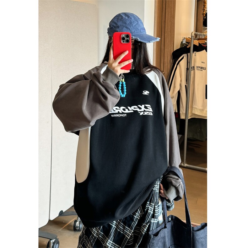 2024 秋季新款 女模自拍大码美式高街拼色卫衣M-5X HW24794-P60图片
