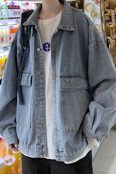 现货港风中性大口袋工装水洗牛仔衣开衫夹克外套XZ1008-J,男装夹克,星座1008