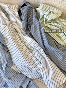 新款法式条纹衬衫POLO领长袖百搭图片