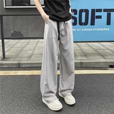 自带卡扣腰带冰感夏季薄款直筒裤百搭垂感冰丝裤310A-4-KZ98-P30，男装休闲裤，星座310A-4