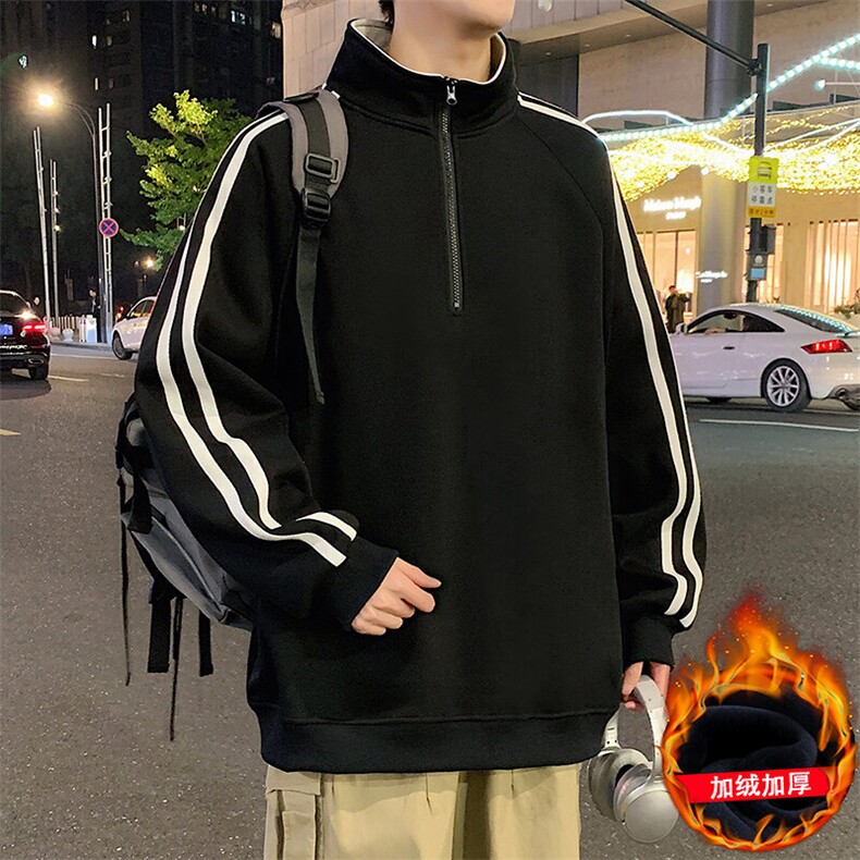 G008P45加绒50美式半高领外套oversize立领半拉链卫衣加绒加厚图片