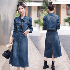 新中式牛仔套装女装2025新款春秋今年流行时尚复古半身裙两件套，女装套装/套裙，慧尚依恋