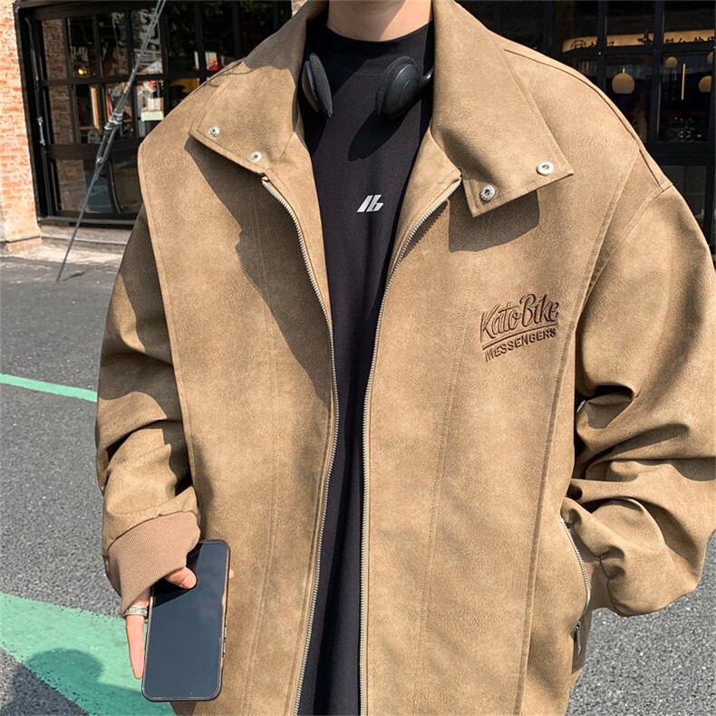 XJ416-特85控148秋季PU皮衣外套男机车服字母刺绣大码宽松夹克,男装夹克,电商B370