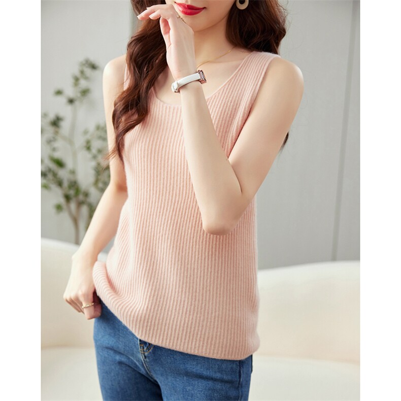 羊绒吊带背心无袖羊毛针织打底衫女百搭小背心精仿宽松马甲韩，女装T恤，轻暖羊绒