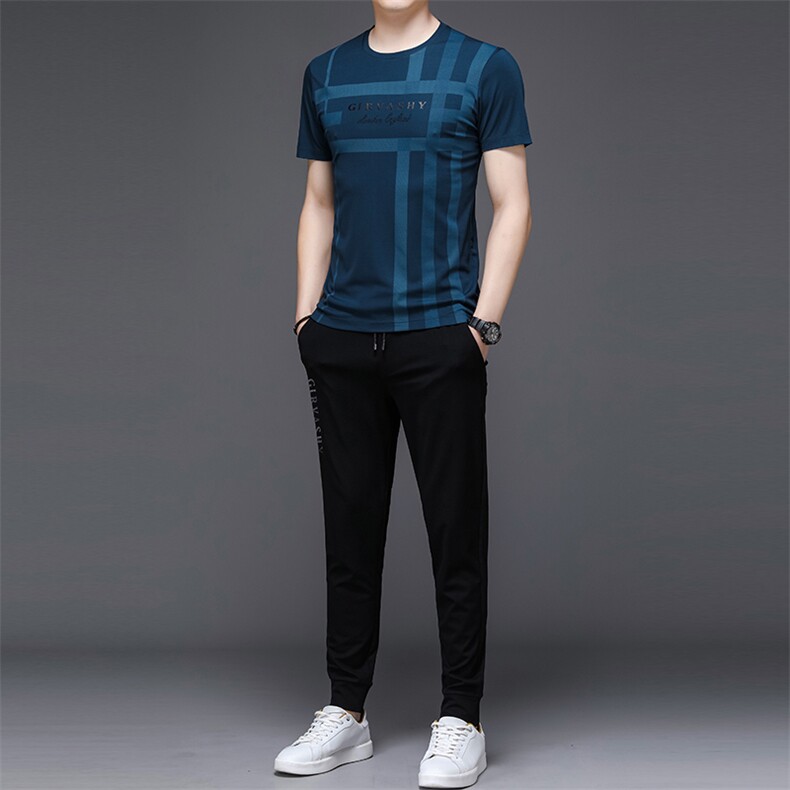 2023年夏款潮流休闲时尚男士运动短袖套装P135,男装休闲套装,电商D223-1