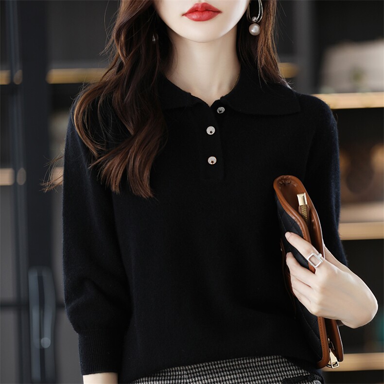 polo领羊毛衫女套头短款2024秋新款修身内搭打底针织衫，女装羊毛衫，蒙特羊绒