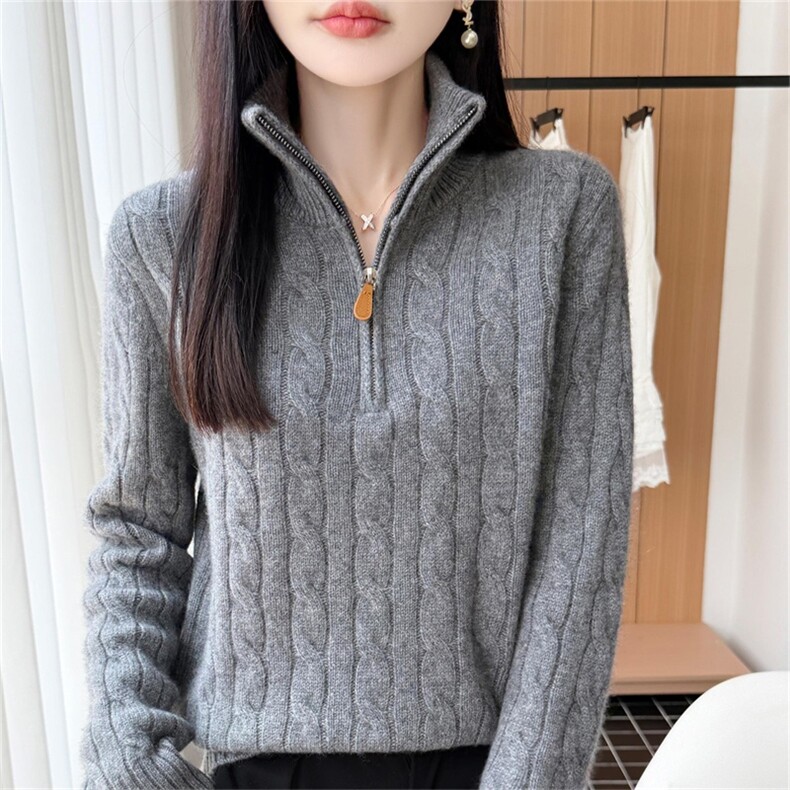 拉夫同款拉链套头衫,女装羊毛衫,优麦羊绒（原洪叶羊绒）
