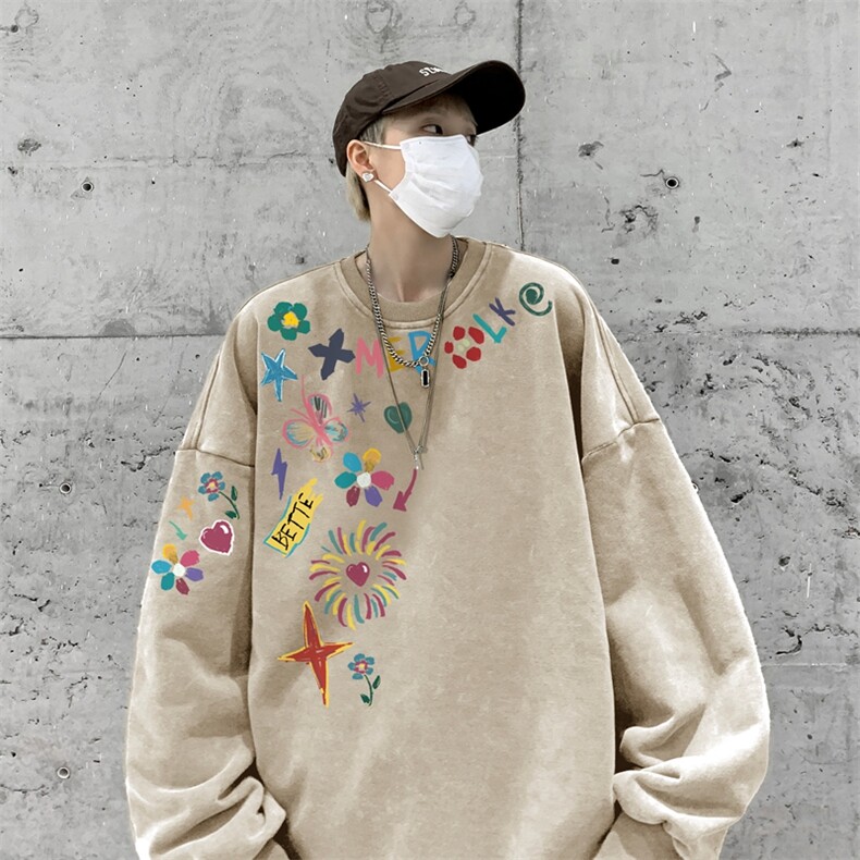 美式潮牌重磅水洗做旧圆领卫衣力推大码男XZ517A-BK5555-P58图片