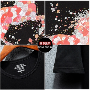 新款高品质套头短袖燙钻潮休闲圆领T恤夏季大码简欧上衣A2521-P63图片