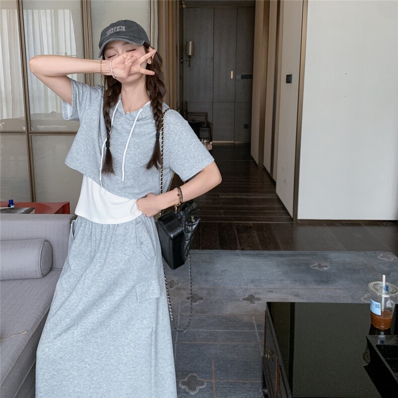 休闲套装女设计感小众高级感2025新款夏季学院风卫衣半身裙两件套图片
