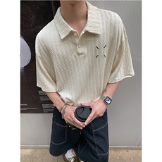 重磅肌理感坑条马吉拉刺绣夏季POLO衫男士短袖美式潮牌T恤P38，男装T恤，电商C306-1