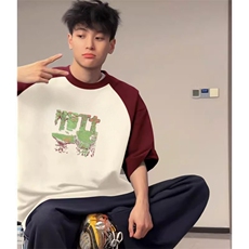 抖音得物高品质二开240克宽松纯棉美式潮牌插肩袖拼接短袖T恤，男装T恤，电商A486