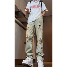 B221美式ins高街暗黑小众拉链喷墨破洞牛仔裤LK23085-P65控88，男装牛仔裤，电商B221