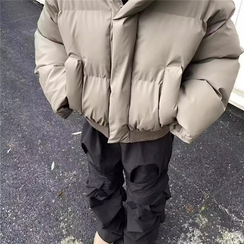 cleanfit黑色PU皮立领夹克棉服男冬季加绒加厚保暖外套情侣面包服,男装皮衣,星座603-2