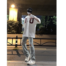 B221美式ins高街暗黑系小众拉链直筒牛仔裤LK23073-P65控88，男装牛仔裤，电商B221